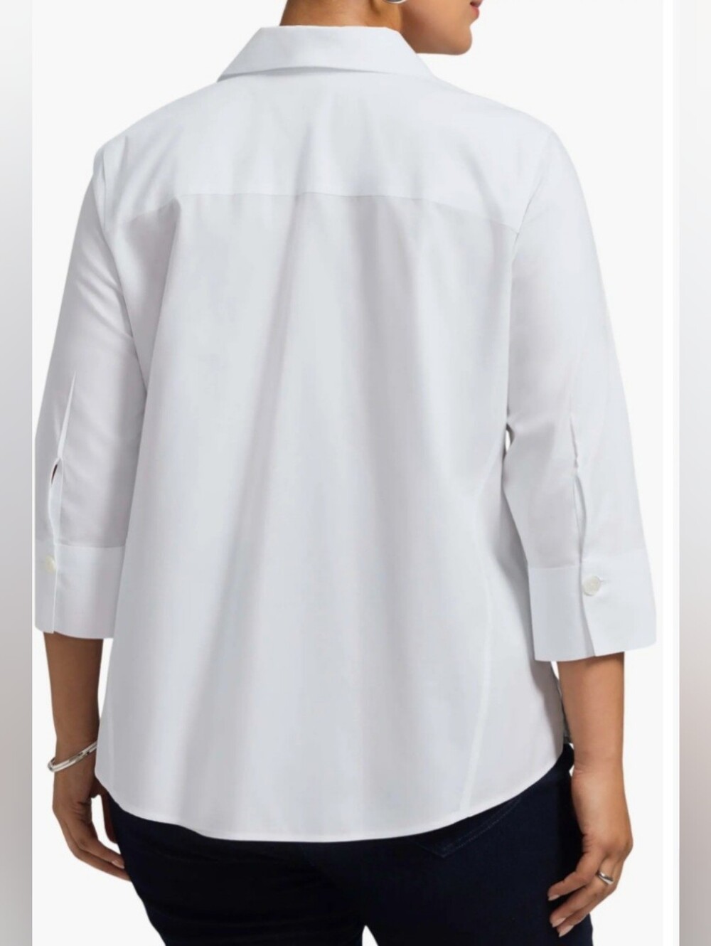 Classic White Button-Front Blouse - 3/4 Sleeve - Picture 3 of 15